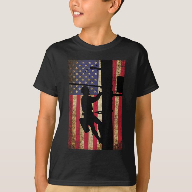 Camiseta Lineman American Flag Electric Cable Lineman Gift (Anverso)