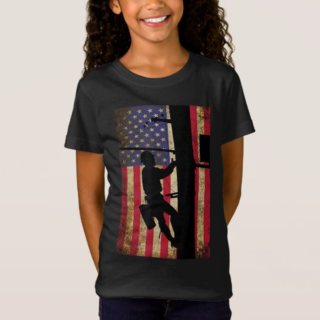 Camiseta Lineman American Flag Electric Cable Lineman Gift (Anverso)