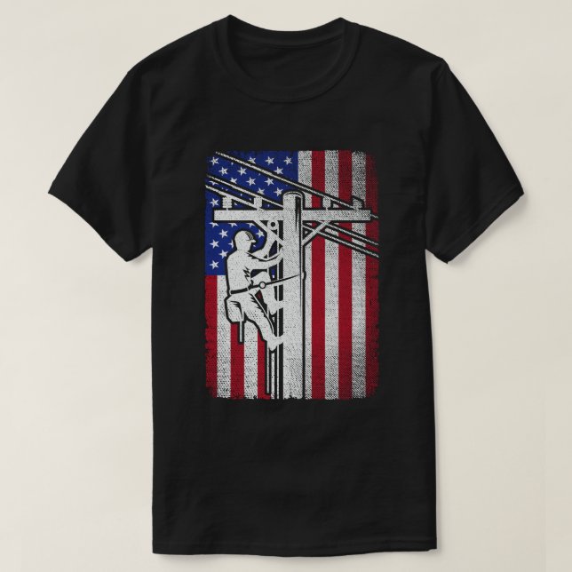 Camiseta Lineman American Flag Electric Cable Lineworker (Diseño del anverso)