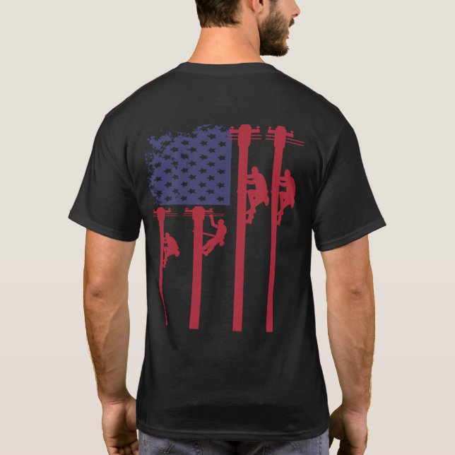 Camiseta Lineman Bandera Patriótica Americana (Reverso)