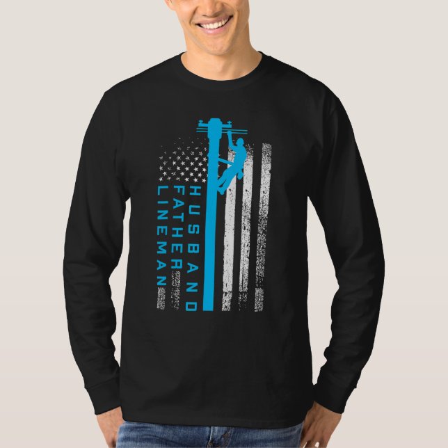 Camiseta Lineman Fathers Day Electric Cable Lineman Husban (Anverso)
