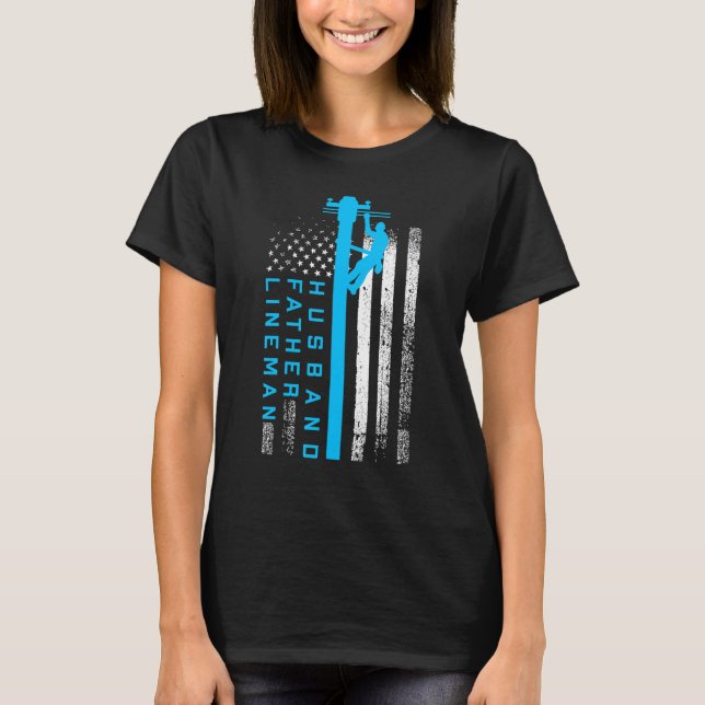 Camiseta Lineman Fathers Day Electric Cable Lineman Husban (Anverso)