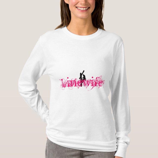 Camiseta Linewife de largo Manga-Blanco y rosado (Anverso)