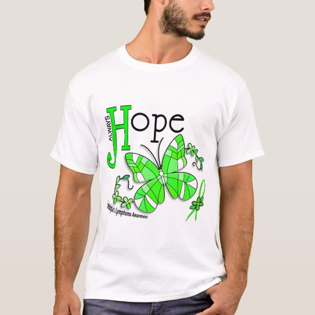 Camiseta Linfoma de Non-Hodgkins de la mariposa del vitral (Anverso)
