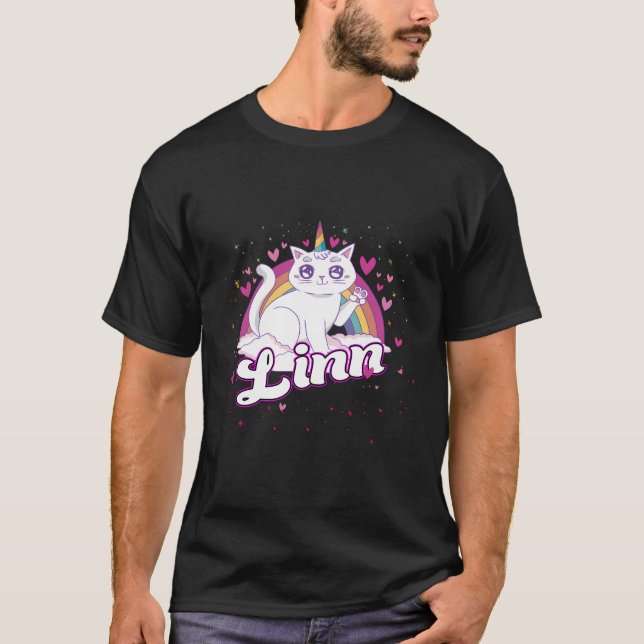 Camiseta Linn - Adorable Nombre Chica Con Caticorn Hermoso (Anverso)