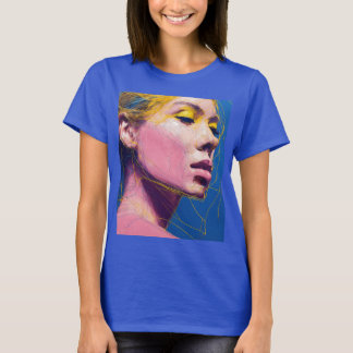 Camiseta Lino continuo y rosa delgado con flashe amarillo