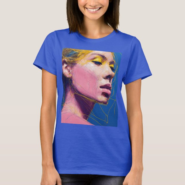 Camiseta Lino continuo y rosa delgado con flashe amarillo (Anverso)