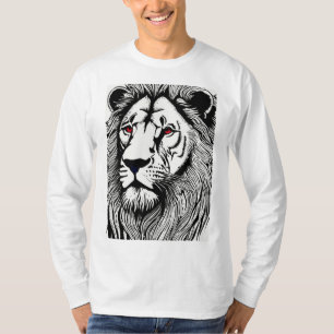 Camiseta Linocut, dibujo de arte león abstracto, líneas en