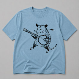 Camiseta Linograbado Antiguo Zarigüeya Tocando Banjo