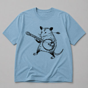 Camiseta Linograbado Antiguo Zarigüeya Tocando Banjo