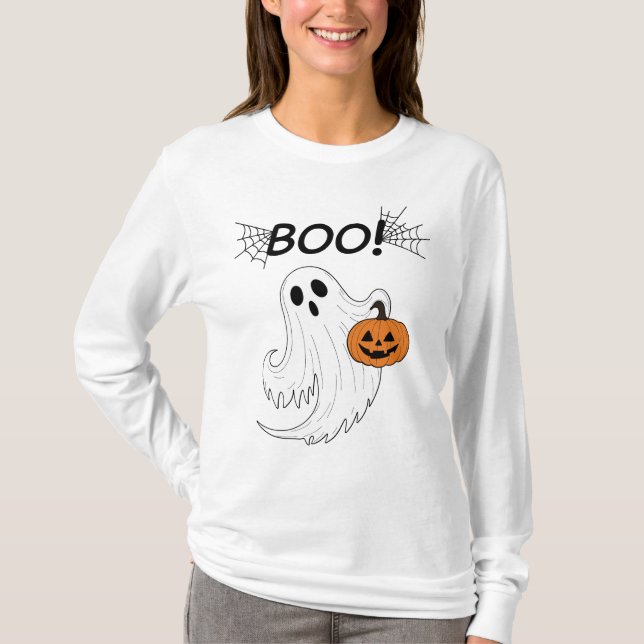Camiseta Linterna Jack-o’ y Halloween con fantasma blanco (Anverso)