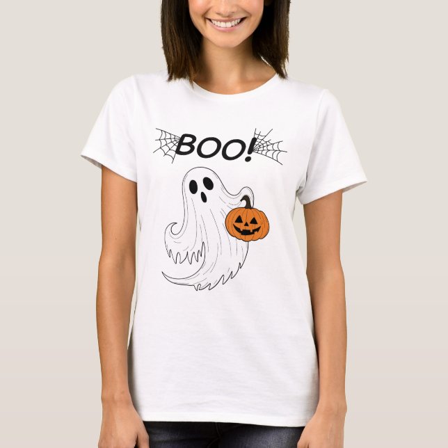 Camiseta Linterna Jack-o’ y Halloween con fantasma blanco (Anverso)