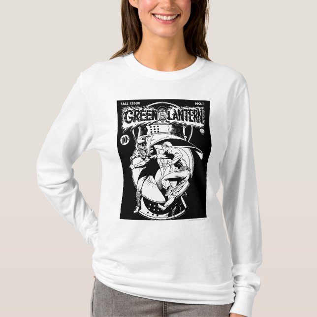 Camiseta Linterna verde con capa en lucha, negro y blanco (Anverso)