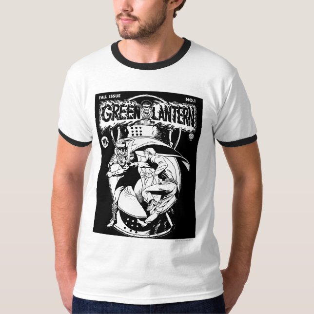 Camiseta Linterna verde con capa en lucha, negro y blanco (Anverso)