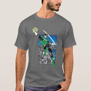 Camiseta Linterna verde con fondo de ciudad