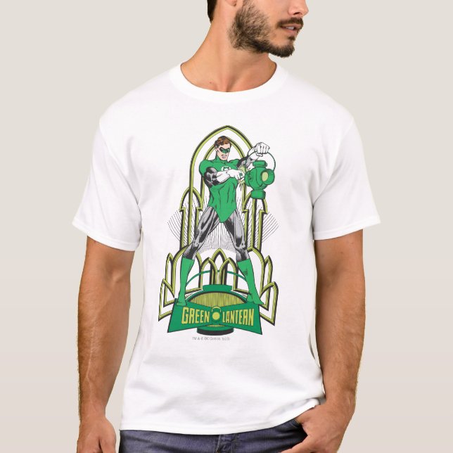 Camiseta Linterna verde sobre fondo decorativo (Anverso)
