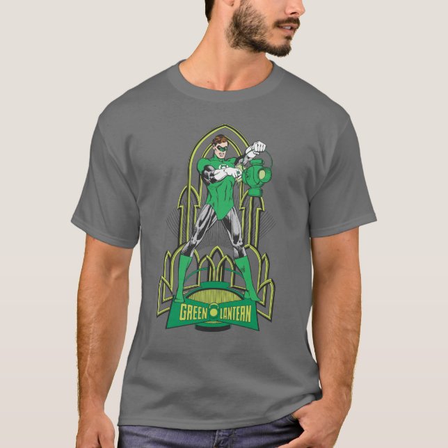 Camiseta Linterna verde sobre fondo decorativo (Anverso)
