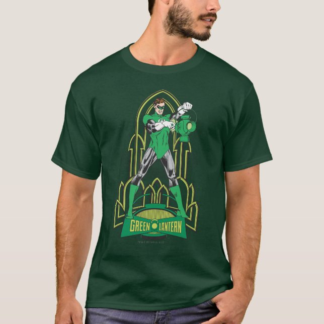 Camiseta Linterna verde sobre fondo decorativo (Anverso)