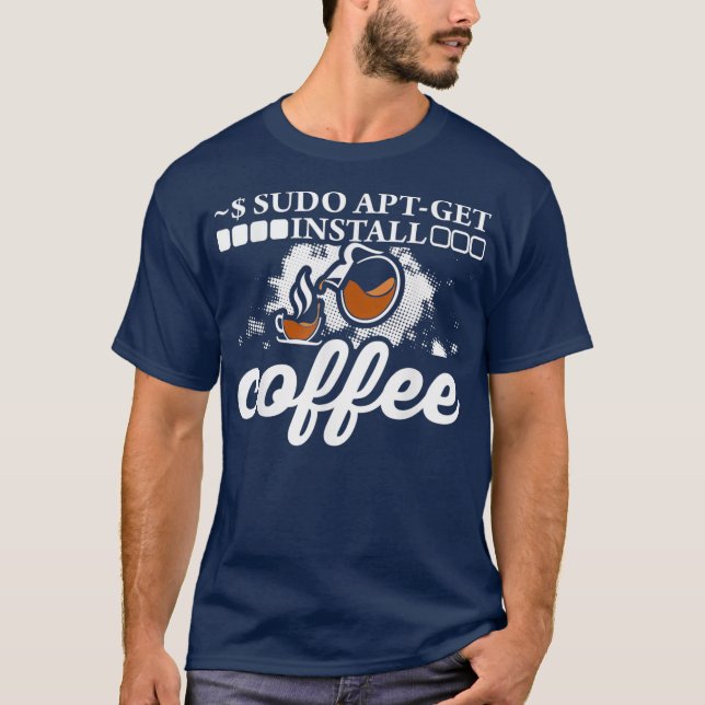 Camiseta Linu Sudo AptGet Instalar código de nerd de café (Anverso)