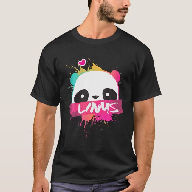 Camiseta LINUS - Nombre de niño con Panda Adorable (Anverso)
