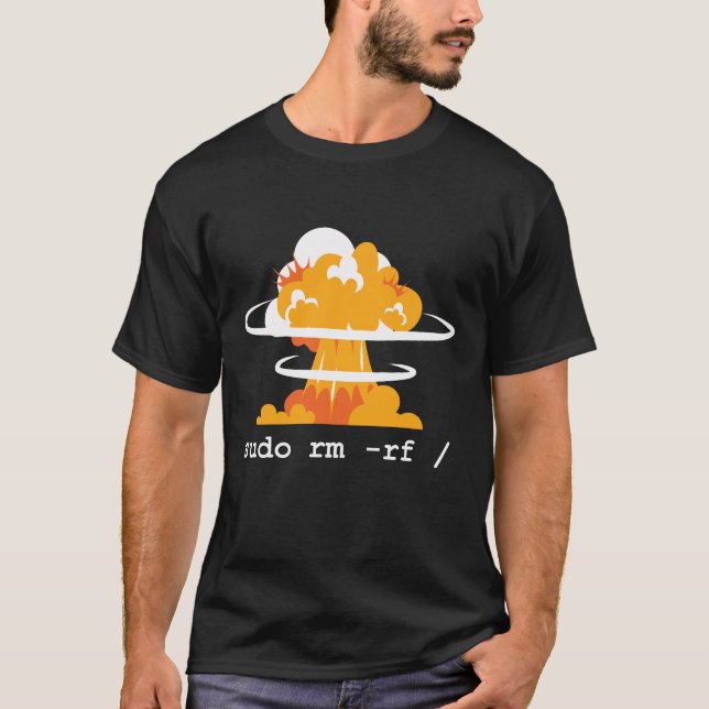 Camiseta Linux - Funny Linux Command Sudo RM RF para Hombre (Anverso)