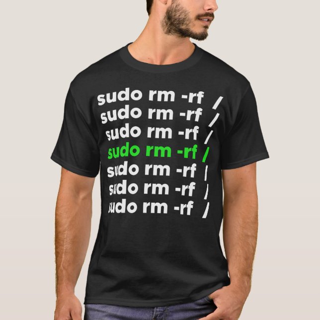 Camiseta Linux geek sudo rm -rf nerd diciendo (Anverso)