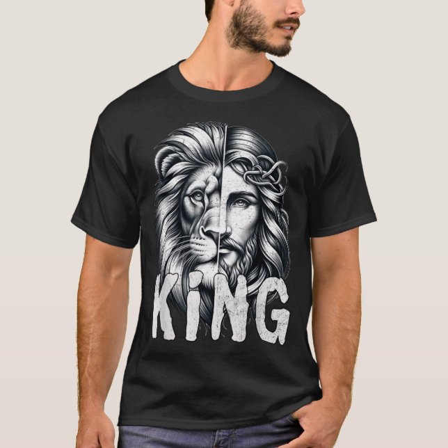 Camiseta Lion And Jesus King Christian Faith Design  (Anverso)
