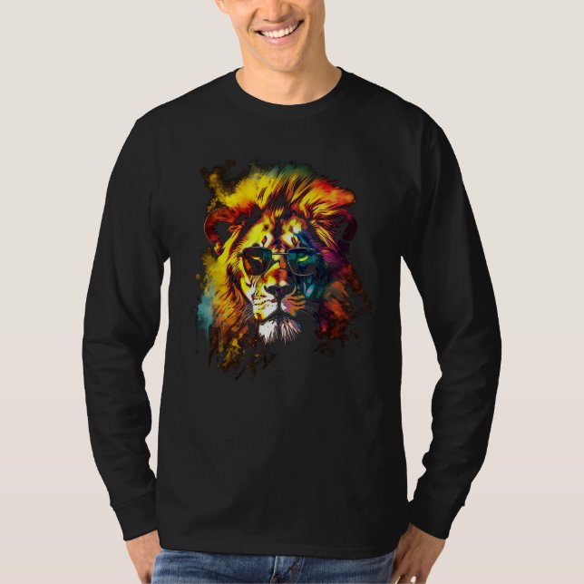 Camiseta Lion Artwork Sunglasses Colourful Zoo Animal Lion (Anverso)