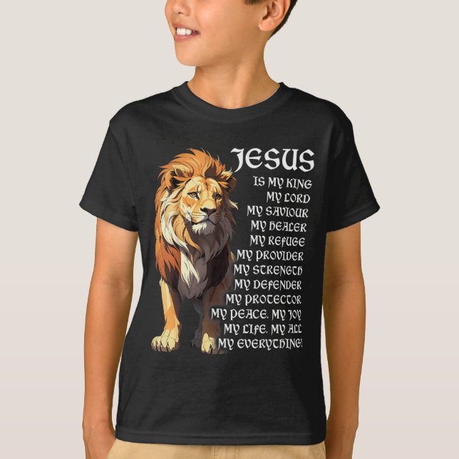 Camiseta Lion Christian Jesus Is My King, God, Lord, And Sa (Anverso)