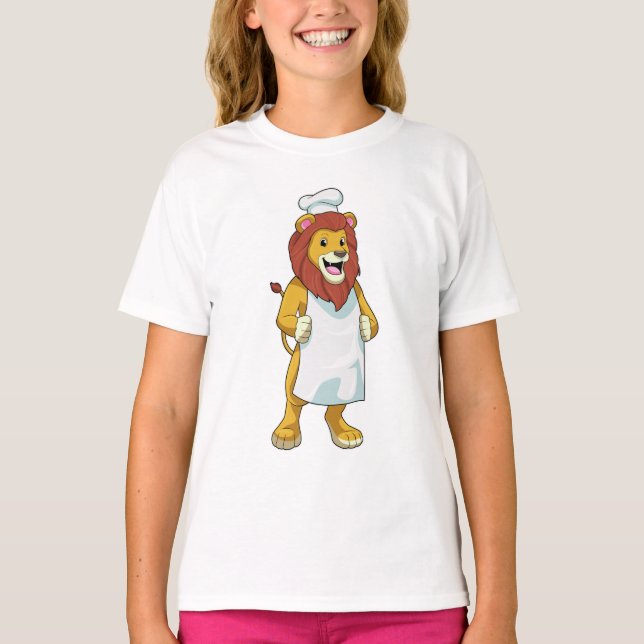 Camiseta Lion como cocinero con gorra chef y delantal de co (Anverso)