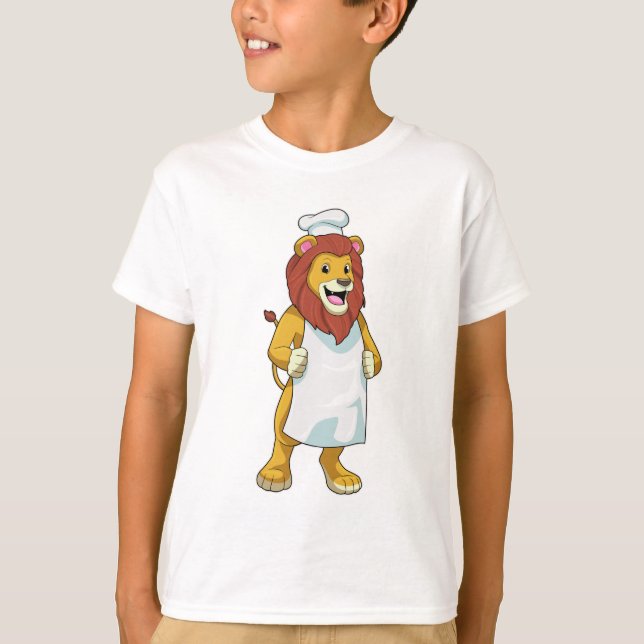 Camiseta Lion como cocinero con gorra chef y delantal de co (Anverso)