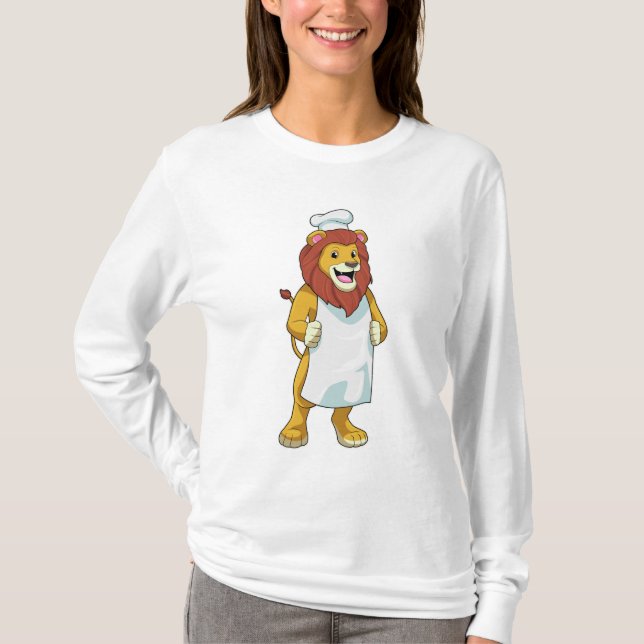 Camiseta Lion como cocinero con gorra chef y delantal de co (Anverso)