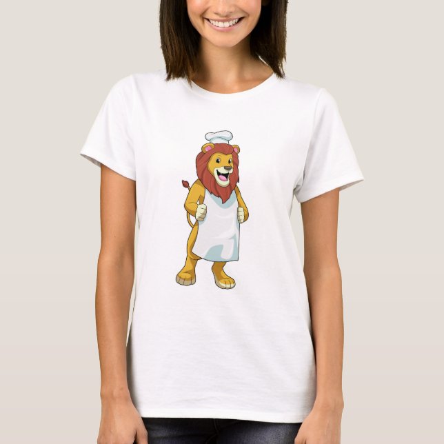 Camiseta Lion como cocinero con gorra chef y delantal de co (Anverso)