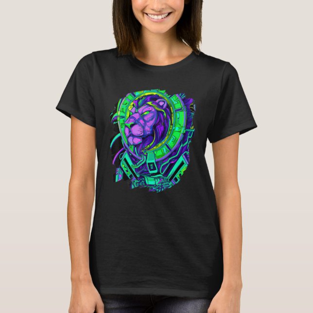 Camiseta Lion Cyborg Robot Lion Cool Alien Outer Space Arti (Anverso)