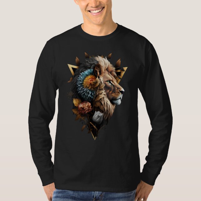 Camiseta Lion Flowers Artwork Animal Print Art Lion Motif (Anverso)