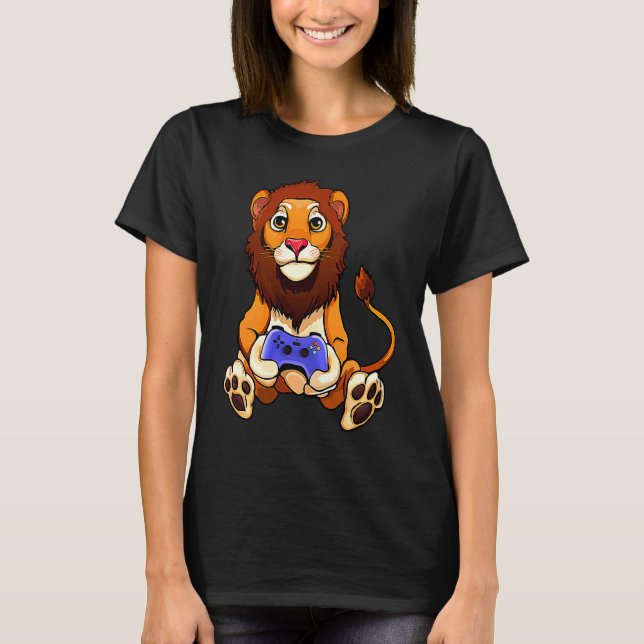 Camiseta Lion Game Controller Gamers Big Cat Video Game Pla (Anverso)