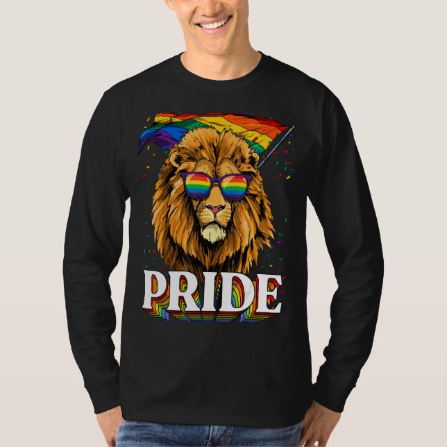 Camiseta Lion Gay Pride Lgbt Bandera Arcoiris Gafas De Sol  (Anverso)