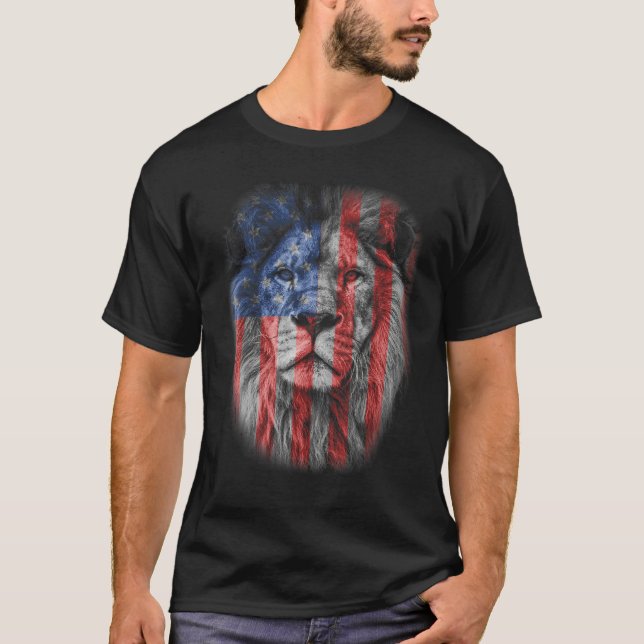 Camiseta Lion Head Graphic American Patriotic Lion USA Flag (Anverso)