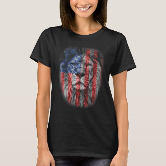 Camiseta Lion Head Graphic American Patriotic Lion USA Flag (Anverso)