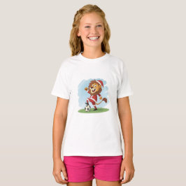 Camiseta Lion in Christmas costume and soccer ball