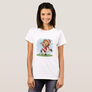 Camiseta Lion in Christmas costume and soccer ball