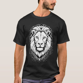 Camiseta Lion King Head Majestic Line Art Black and White