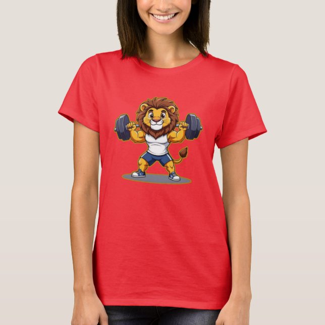 Camiseta Lion Lifting Light Weights – Cute Gym Animal Illus (Anverso)