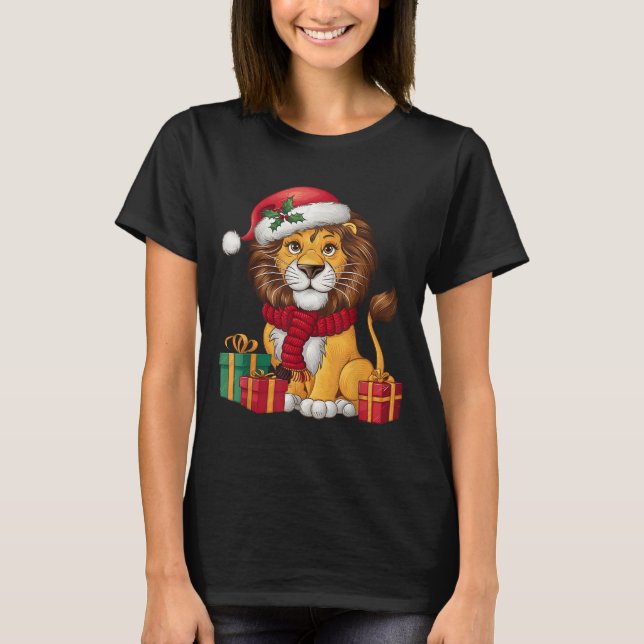 Camiseta Lion Lover Xmas Holiday Santa Lion Christmas  (Anverso)