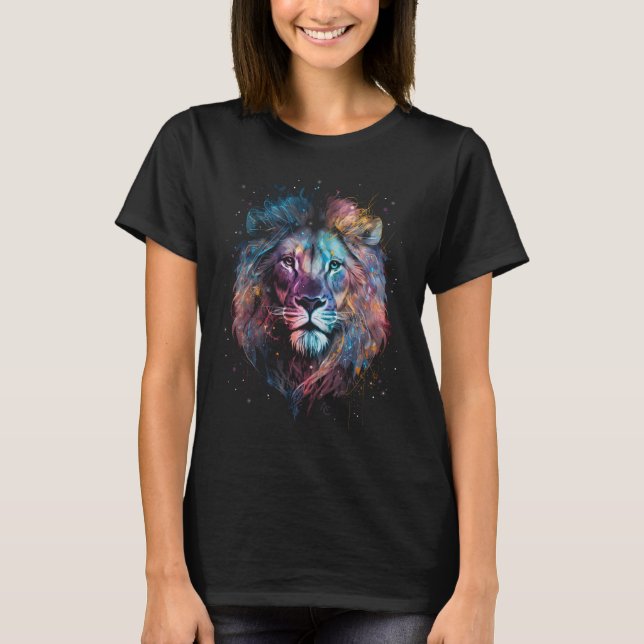Camiseta Lion Nebular - Graffiti Neon Ink Splash (Anverso)