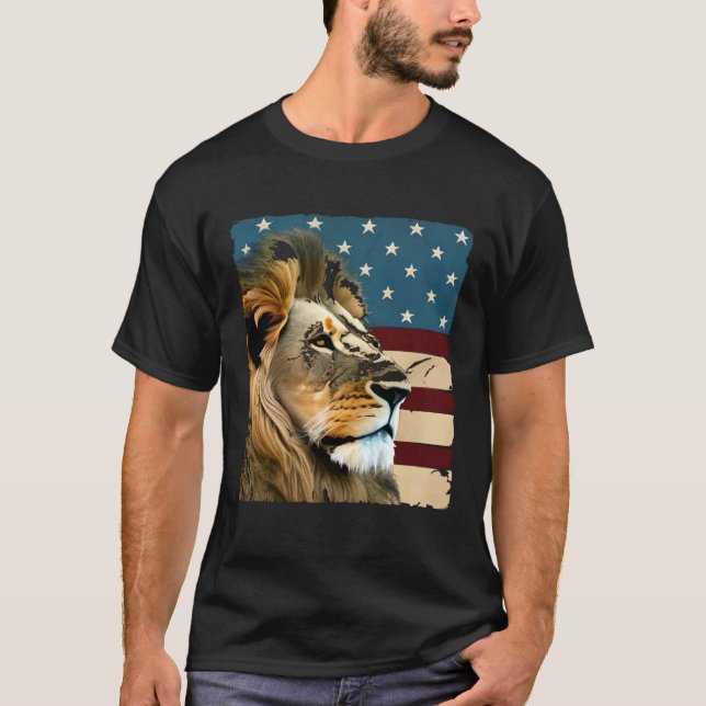 Camiseta Lion On USA Flag Painting American Patriotic 4th o (Anverso)