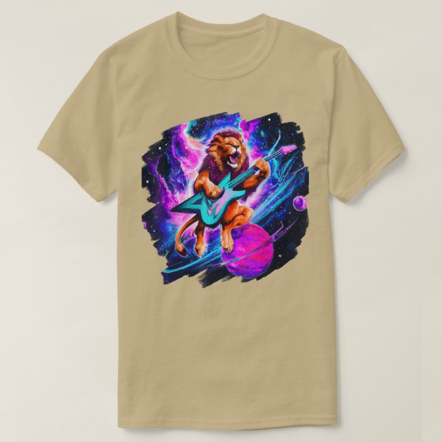 Camiseta Lion Playing Guitar in Space Outer Space Music Lio (Diseño del anverso)