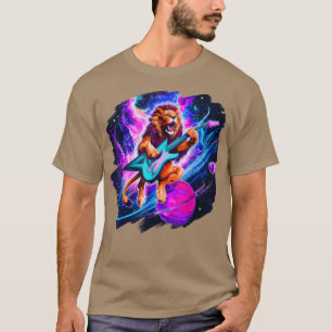 Camiseta Lion Playing Guitar in Space Outer Space Music Lio