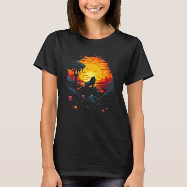 Camiseta Lion With Sunset Retro Landscape Graphic (Anverso)