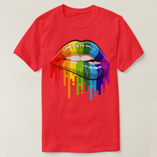 Camiseta Lip arcoiris muerde el orgullo LGBT Mes Gay Bi Tra (Diseño del anverso)